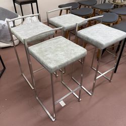 (8 available $35 each) 30 inch Stainless Steel Bar Stool with Light Grey Cushion