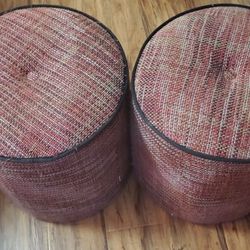 Two Poufs Or Ottomans - red