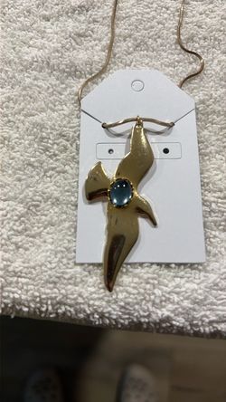 Gold toned Bird Pendant Necklace with Blue Stone