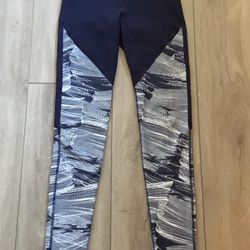 Under Armour Women's Leggings Navy Blue W/ White/Navy Blue Abstract Pattern Leg