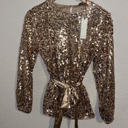 Sequined Top With Satin Belt