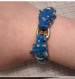 CLAMPER BRACELET. BLUE ENAMEL PANTHER