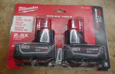 Milwaukee 48-11-2442 M12 REDLITHIUM XC4.0 12V 4.0Ah Battery 2-Pack NEW. F(contact info removed)1.