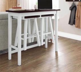 White/Brown, Particle Board 42 in. Kitchen Prep Table with 3-Stools