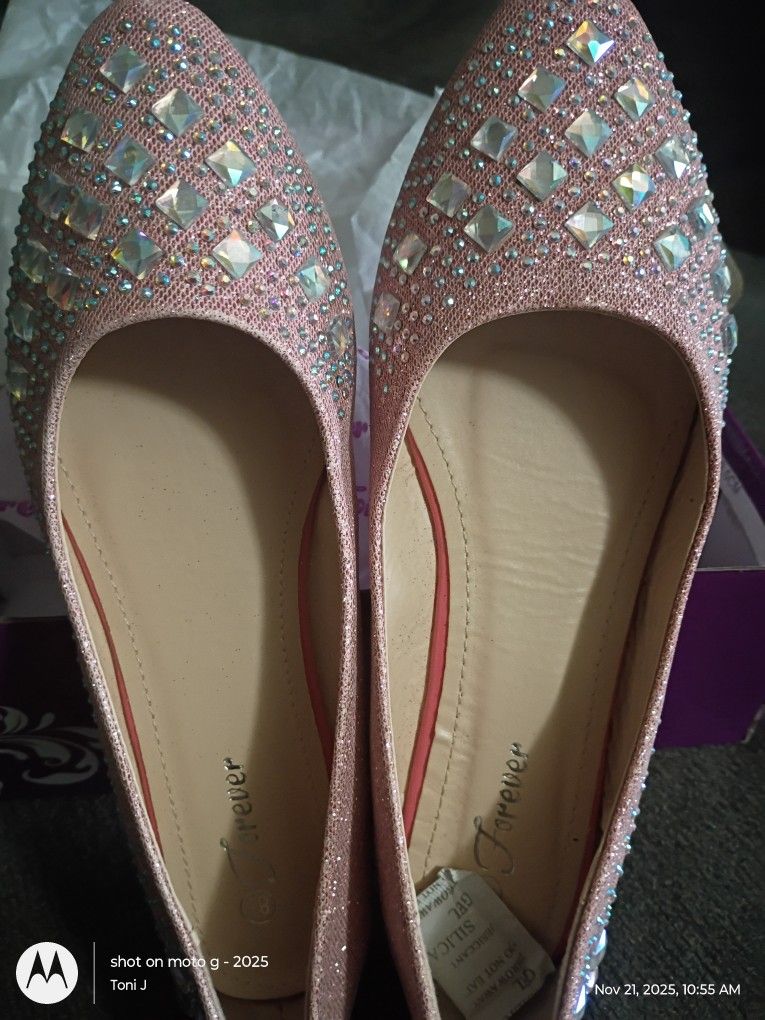 Forever Coral Ballet Flats With Rhinestones Size 8.5 And 7.5