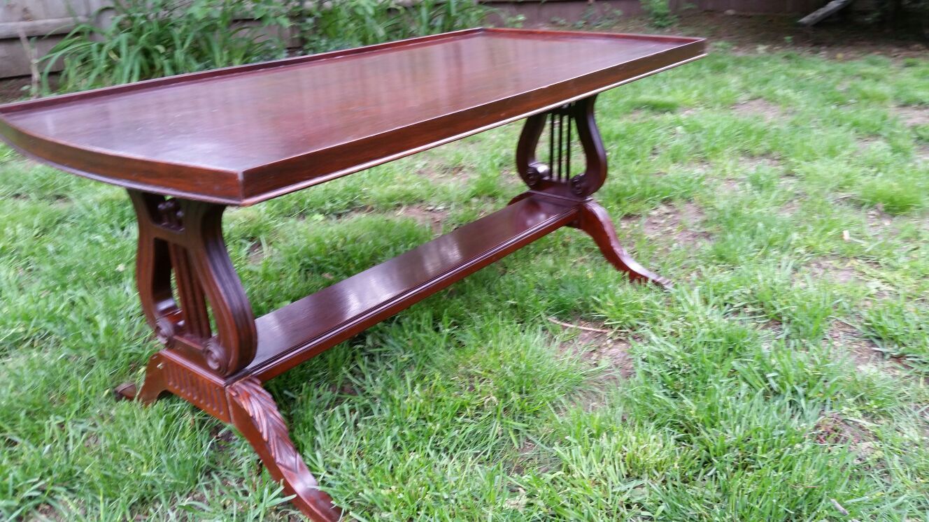Vintage mahogany coffee table - harp design