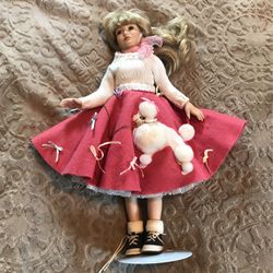 Porcelain Poodle Dress Doll 17” Tall
