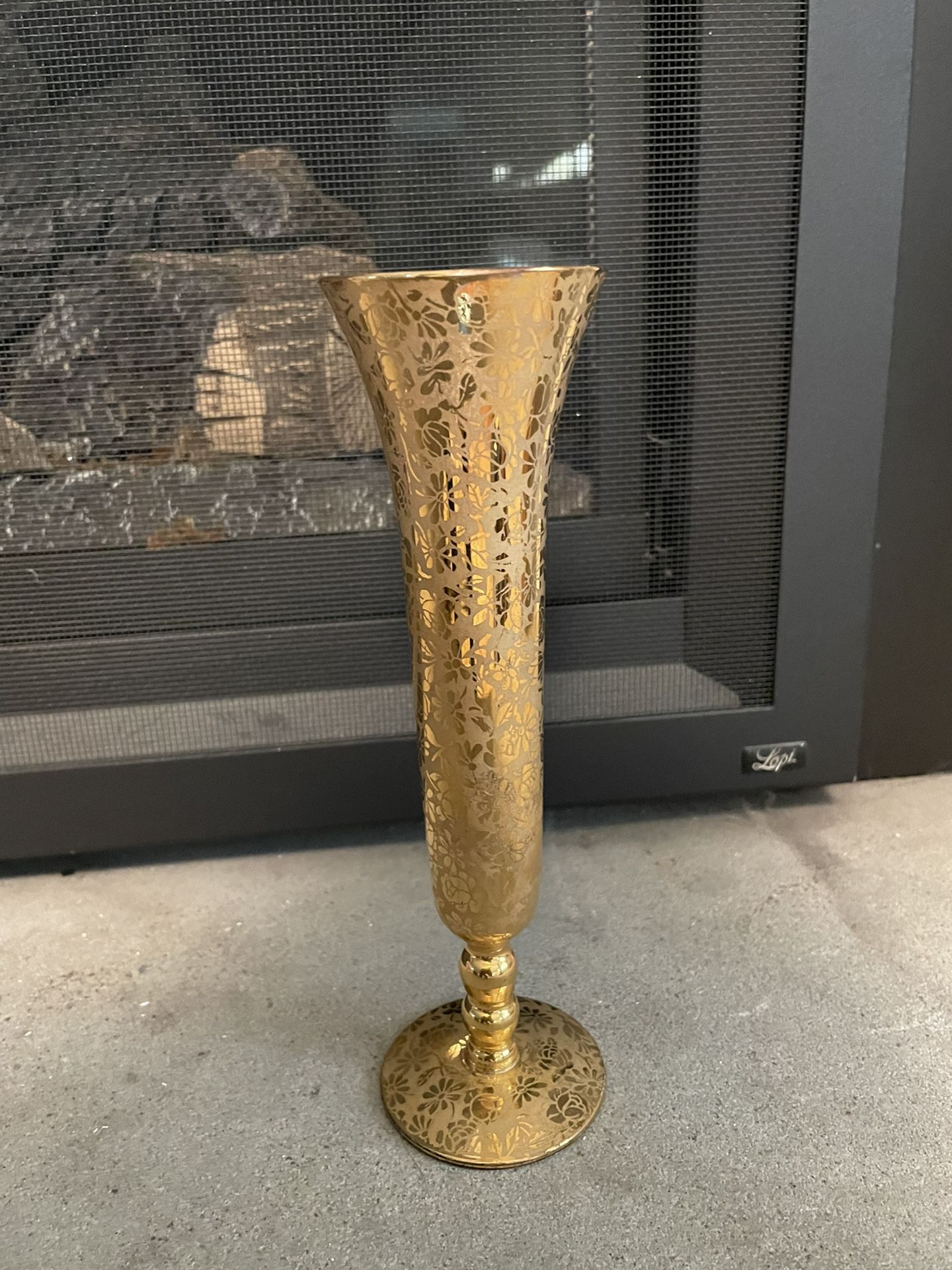  Ransgil 22k Gold Vase, Crystal, Floral Pattern, 1940's-1950's, Vintage, Elegant, Collectable