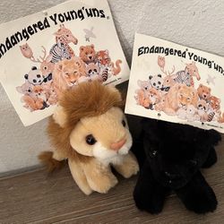 2 Plush Toys Lion & Panther from the "Endangered Young'uns" collection by Morehead Inc