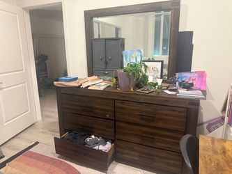 Wooden dresser with mirror