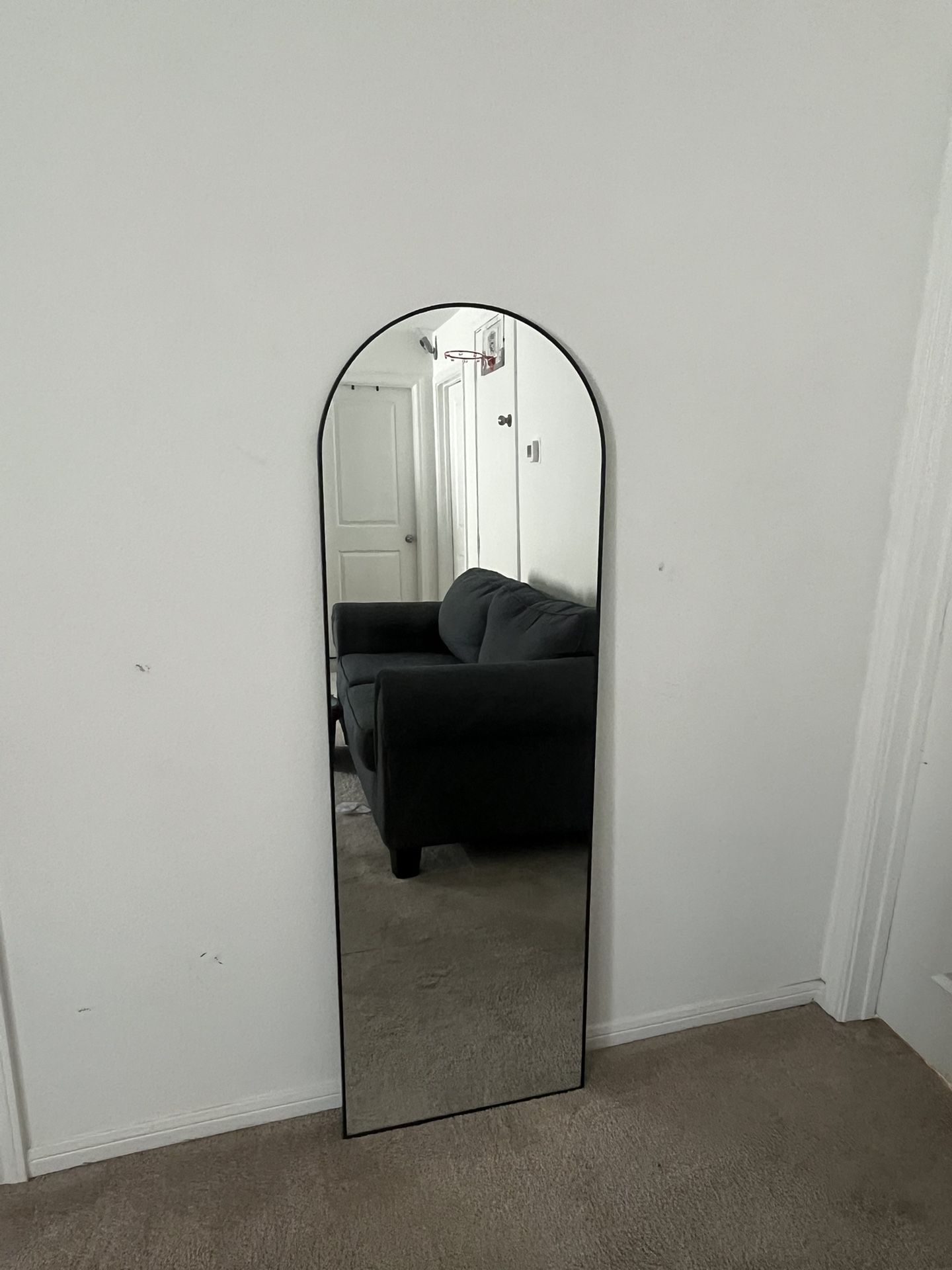 Black Arched Full Length Mirror With Stand, Aluminum Alloy Frame For Living/bedroom