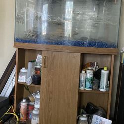 46 Gallon Fish Tank Bow Front Aquarium With Stand Shelves And Cabinet