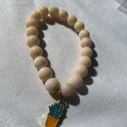 Natural stone larger beads bracelet with house plant Cottagecore 