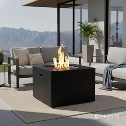 32" Black Outdoor Alloy Steel Square Fire Pit Table for Patio