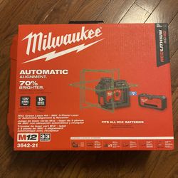 Milwaukee M12 12-Volt  Cordless 125 ft. Green 360° 3- Plane Laser Level with Automatic Alignment & Receiver