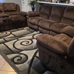 3 Piece Sofa Set Great Conditions Super Nice And Comfortable  All Recliners Loveseat With Drink Holder And Small Drawer SINGLE Chair  Swing 
