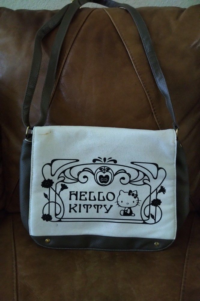 Hello Kitty Designer Vintage Limited Edition Purse Dark Brown And Light Brown By Sanrio Co Ltd 12.5" Long By 10.5" High With 2 Additional Pockets