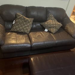 Leather Sofa Loveseat ottoman And Pillow