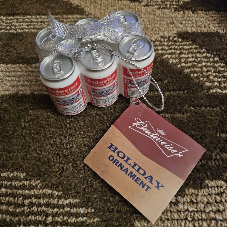 Kurt Adler Budweiser Beer 6 Pack Cans w/ Bow Christmas Holiday Ornament NEW!!