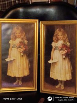 Pair of Gold Framed Victorian Girl Portrait Prints
