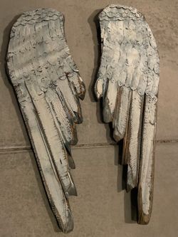 Pair of Rustic Wood & Metal Angel Wings Wall Decor