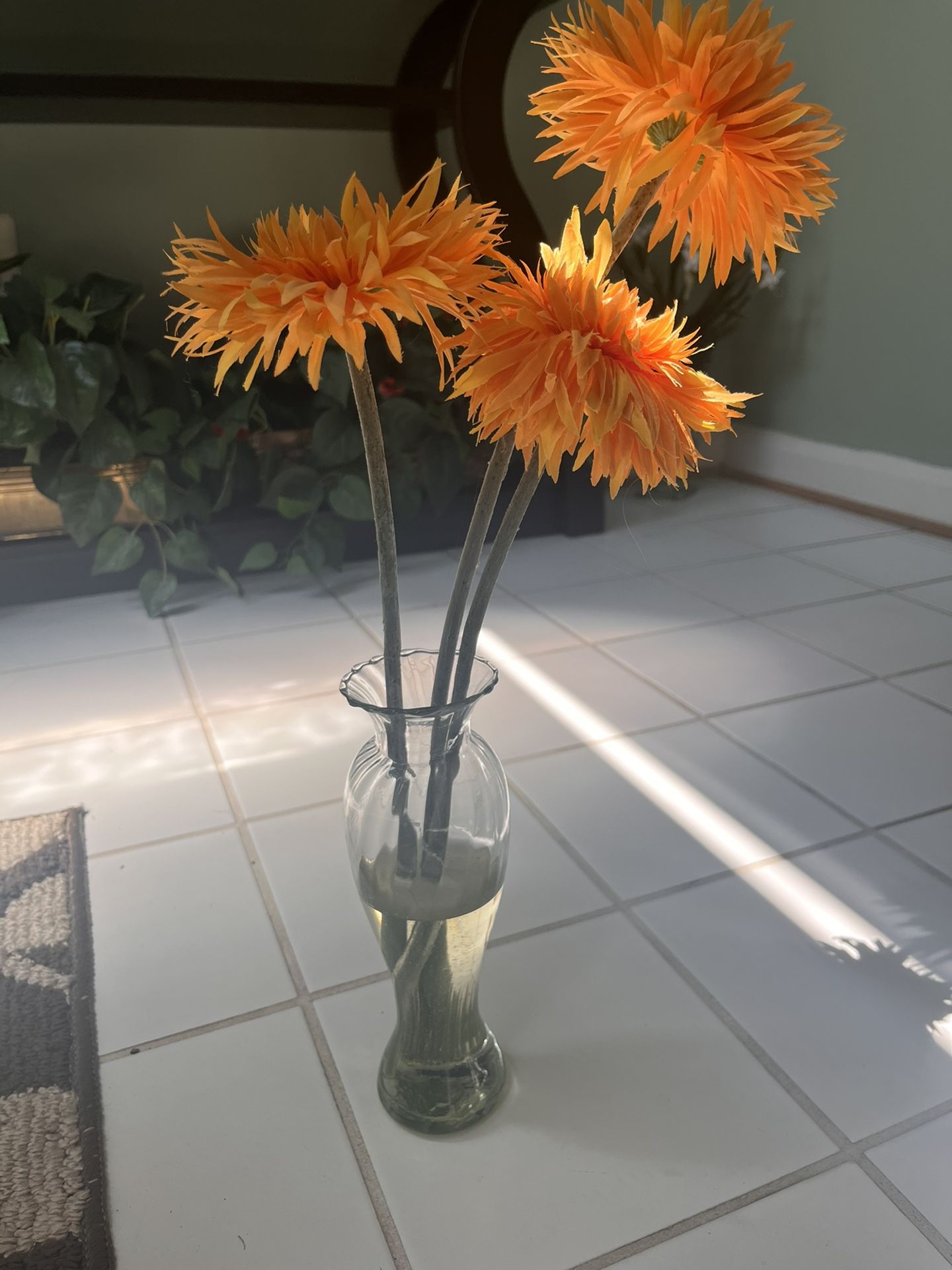 Thin Vase with Orange Flowers