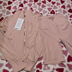 Lululemon Pink cropped Jacket & Shorts Set Size 4