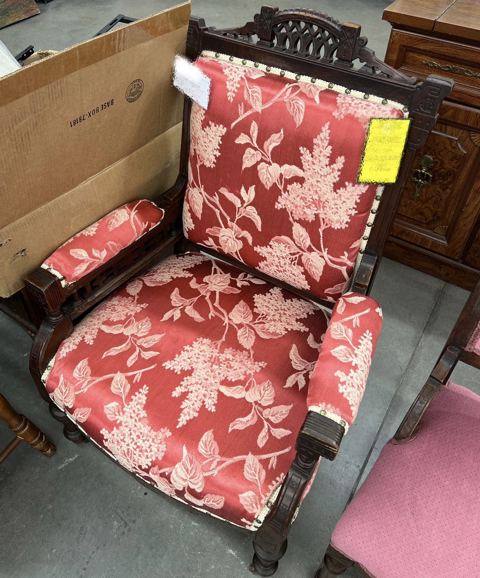 Red Floral Antique Chair