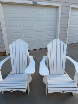 White Adirondack Chairs with Side Tables – Set of 2