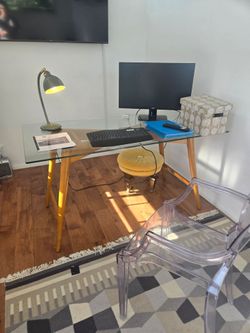 Wood and glass desk table