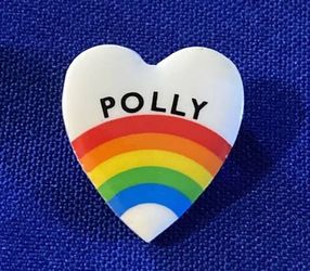 Heart shaped rainbow lapel pin “Polly” vintage 1980s 1” tall