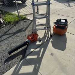 Ladder, Air Compressor And Leaf Blower 