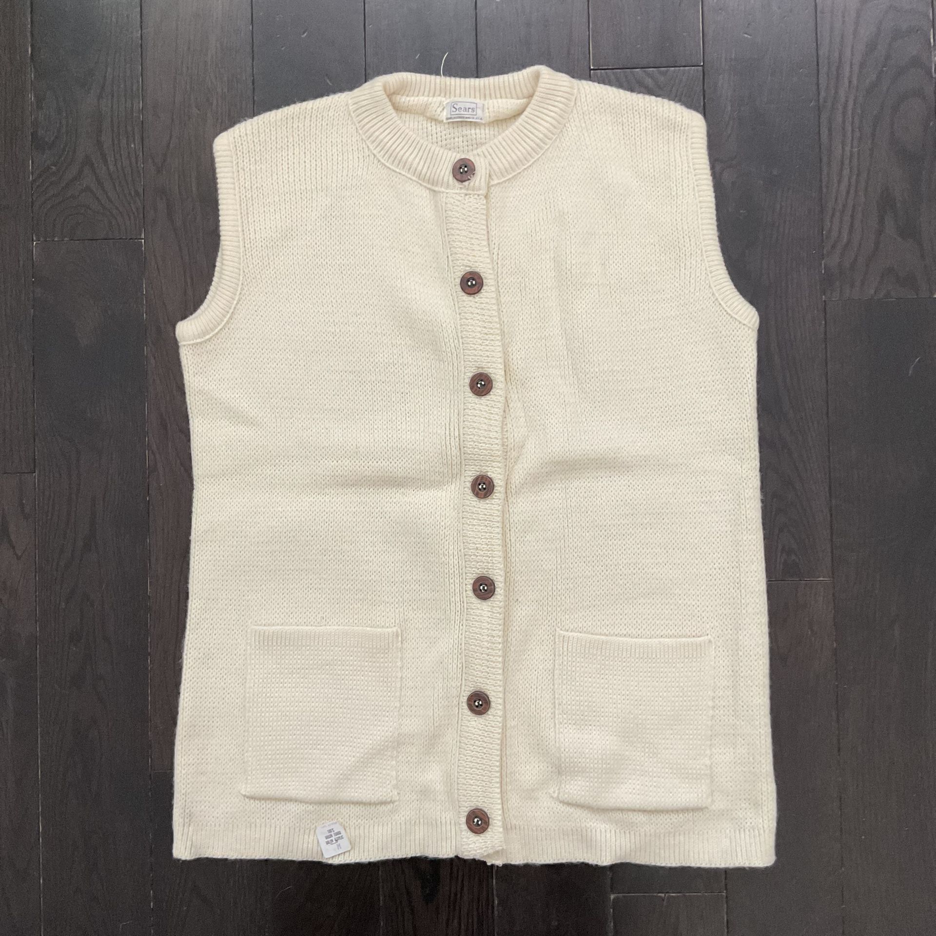 Vintage Roebuck & Company Sear Cream Button Down Crewneck Sweater Vest Sz Medium 