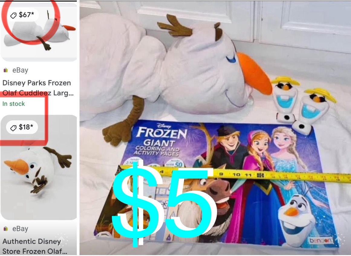 $5 All Disney Bundle of Frozen Olaf 22” Plush,Olaf Towels Clips Set and Giant coloring Activity Book