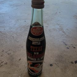 1973 Full Dr Pepper Bottle Unopened Texas Oklahoma Game