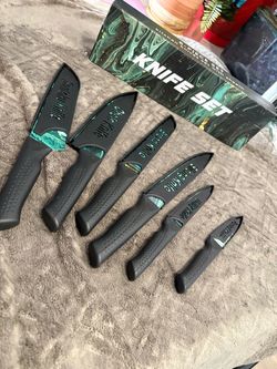 NULAS new 6 piece colorful knife set w covers
