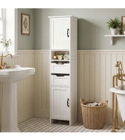 67" Tall Bathroom Storage Cabinet, Narrow Bathroom Cabinet with 2 Doors, 2 Drawers and 2 Adjustable Shelves, Slim Storage Cabinets for Kitchen, Living