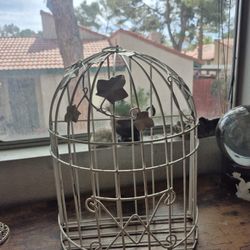 Vintage Wrought Iron Birdcage Display