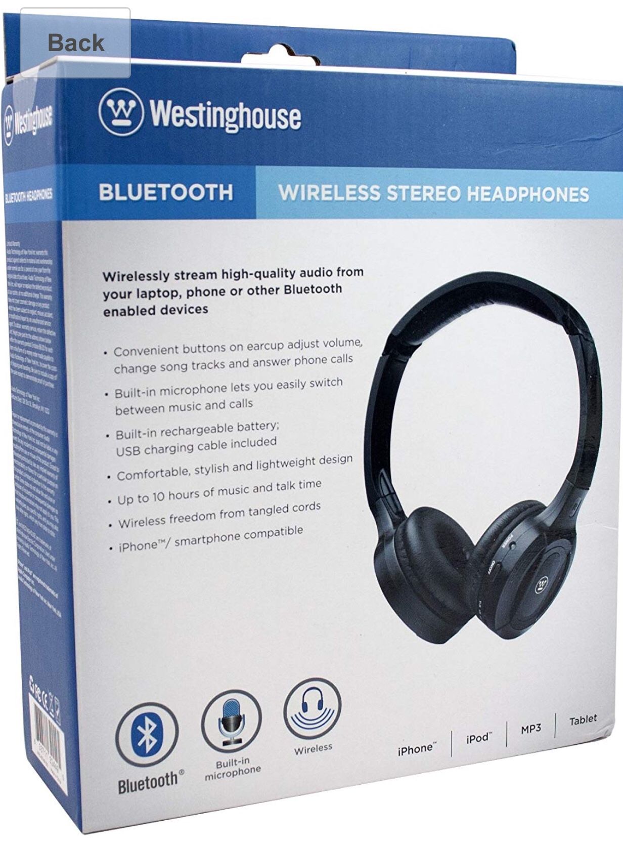 Westinghouse Bluetooth Wireless Audio Headphones with Built in Mic for Phone Calls and Web Chats