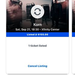 Two Tickets To Korn Tonight 9/21/24 @ Xfinity Center Mansfield MA