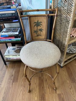 Vintage metal faux bamboo chair with palm tree motif