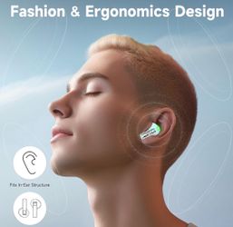 True Wireless Earbuds with Transparent Case and Neck Lanyard, Bluetooth 5.4 Headphones with Touch Control, Water Resistant, 2 Mics for Clear Calls and