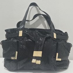 Vtg Y2K Michael Kors Beverly Python-Embossed Leather Finish Bag