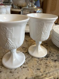 Indiana Harvest Grape White Milkglass Footed Goblets