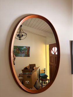 Wood Oval Framed Mirror