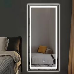 47 in. x 20 in. Modern Rectangle Metal Framed Full Length LED Mirror With Lights Vanity Mirror