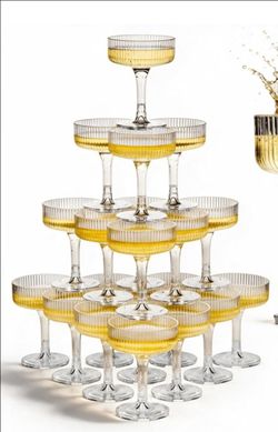 20 Piece 7oz Plastic Champagne Tower Coupes Set – Clear
Stackable Champagne Tower Glasses for Weddings, Parties, Events and Hosting - Shatter-Resistan