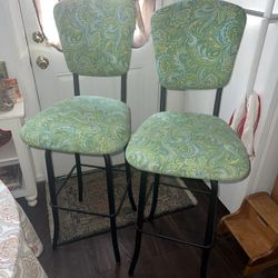 Pair of Springtime Fresh Reupholstered Barstools