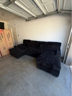 Black Fluffy Sleeper Sofa Sectional Couch Soft Corduroy
