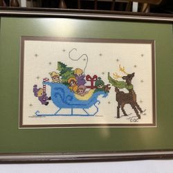 Framed Christmas Cross Stitch Holiday Decor